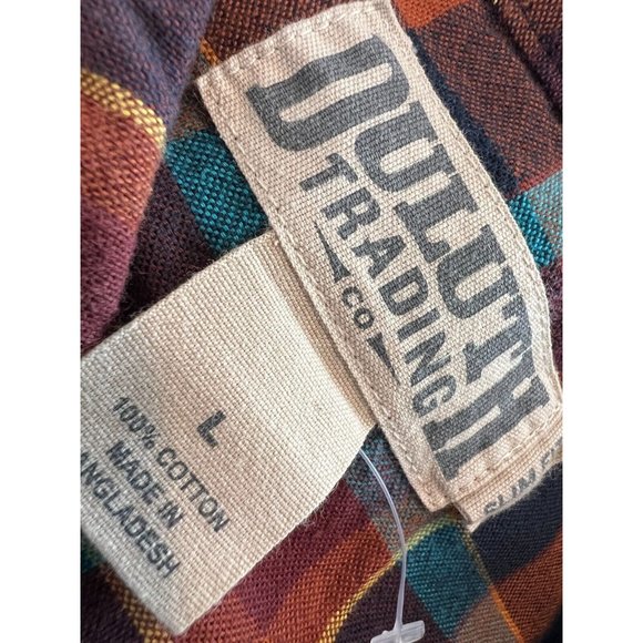 Duluth Trading Company long sleeve button front shirt Large Slim Fit brown plaid - Picture 2 of 10